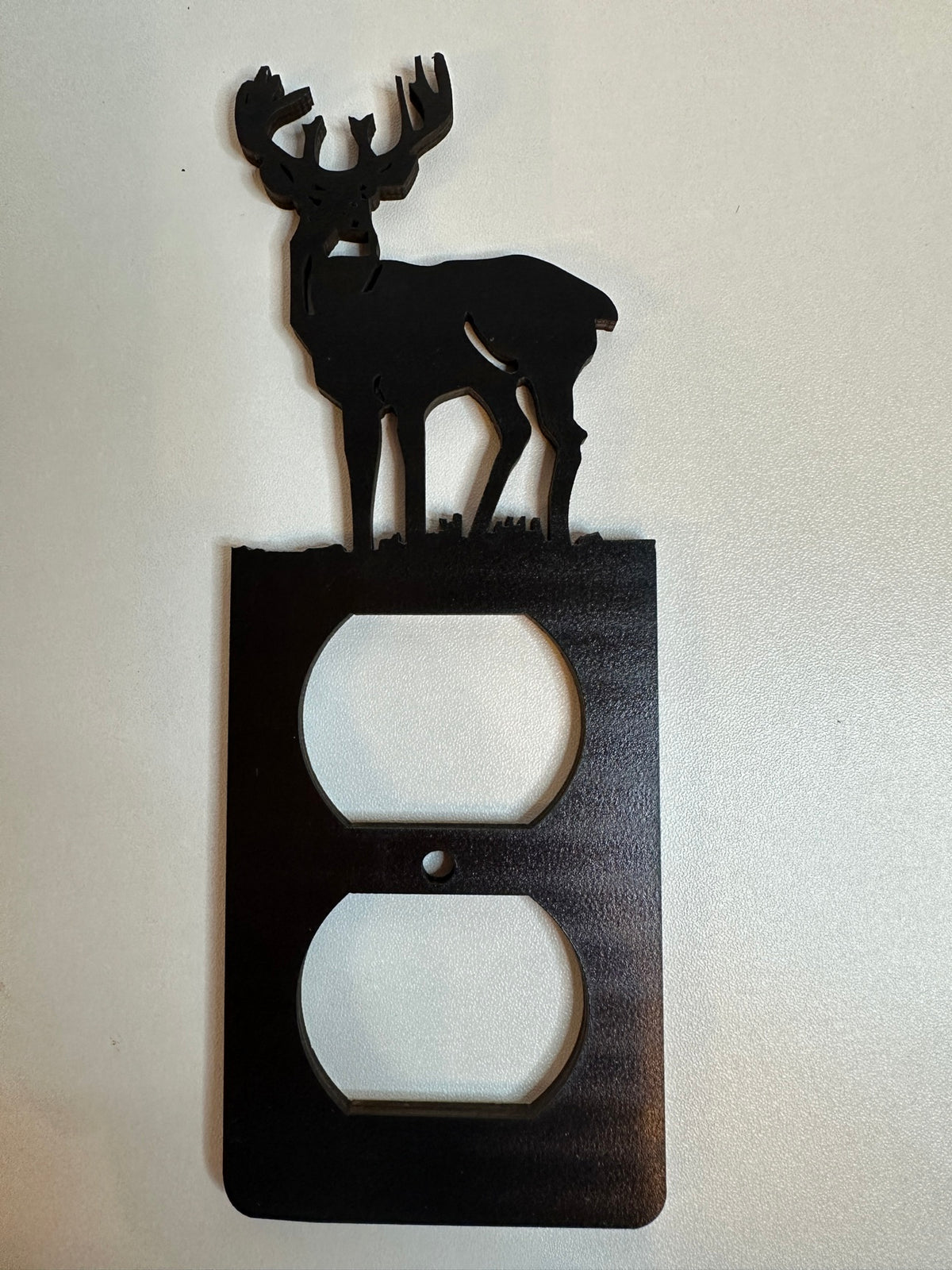Buck duplex outlet cover - black with antlered buck silhouette