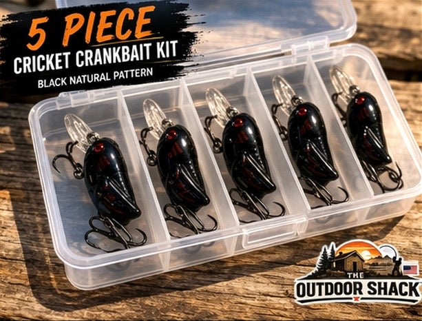 Cricket Crankbait Kit Black Natural Bug Lures Mini Fishing Set Bass Trout w/ Box