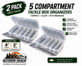 2 Pack Small Fishing Tackle Box Clear Organizer 5 Compartment Hook Jig Storage