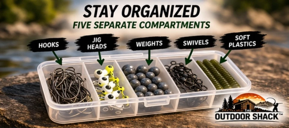 2 Pack Small Fishing Tackle Box Clear Organizer 5 Compartment Hook Jig Storage