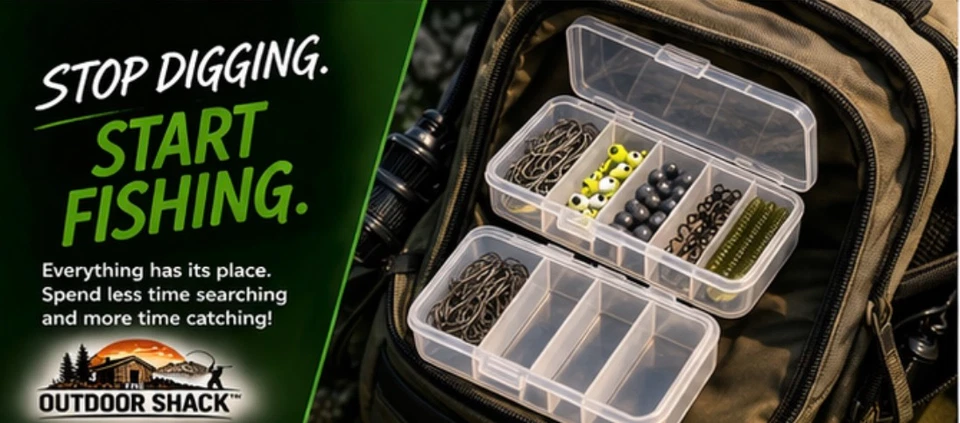 2 Pack Small Fishing Tackle Box Clear Organizer 5 Compartment Hook Jig Storage