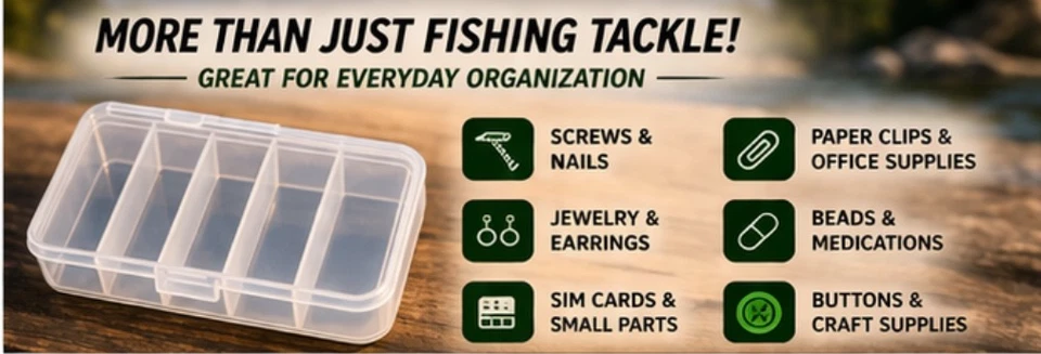2 Pack Small Fishing Tackle Box Clear Organizer 5 Compartment Hook Jig Storage