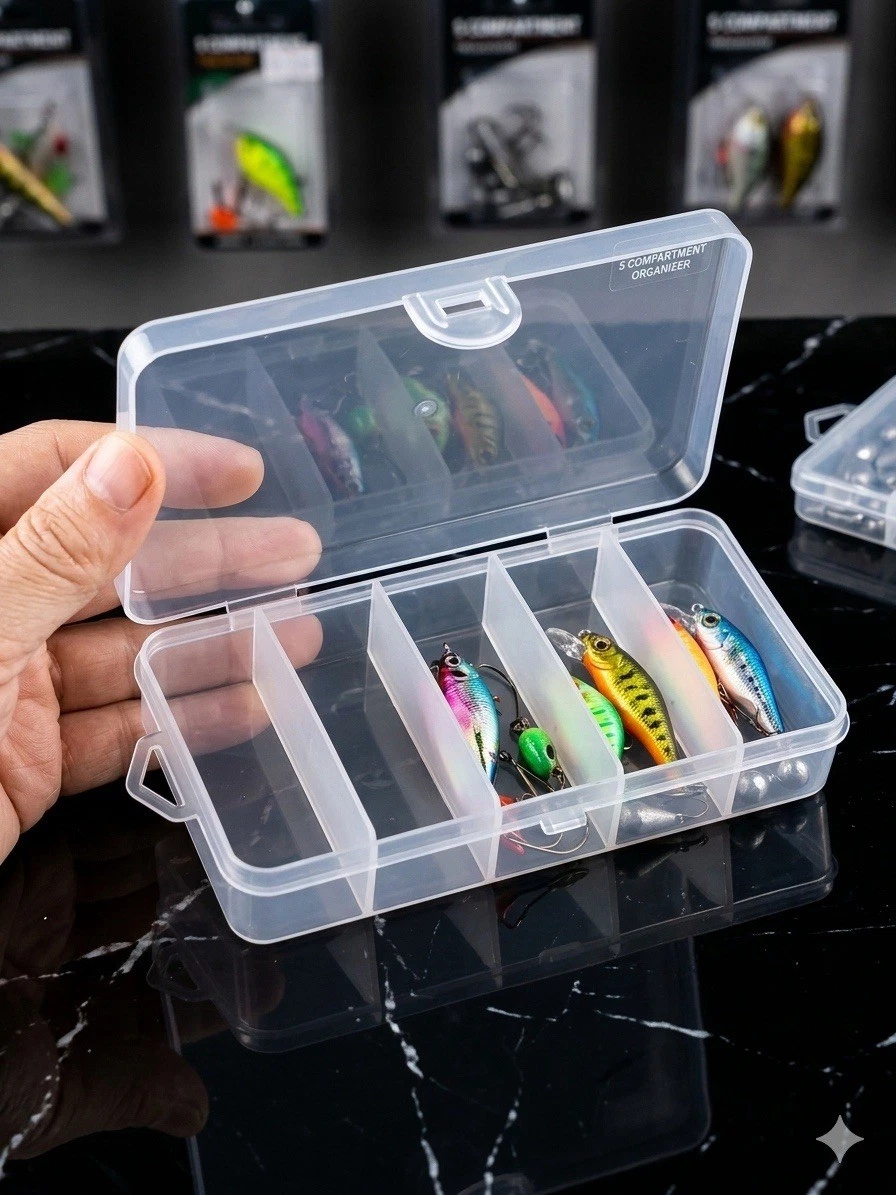 5 Compartment Small Clear Organizer Box Fishing Tackle | Craft | Bead Storage