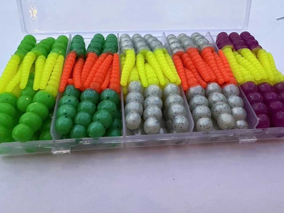 70pc Round Segment Crappie Grubs Kit Soft Plastic Panfish Bass Bait w/ Box