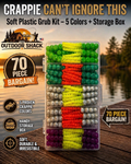 70pc Round Segment Crappie Grubs Kit Soft Plastic Panfish Bass Bait w/ Box