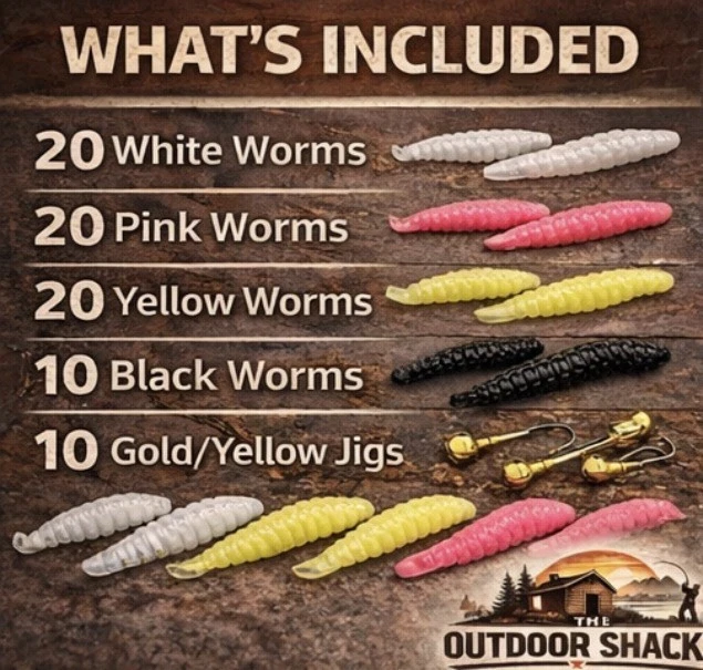 Trout Magnet Kit 81pc Mini Fishing Kit w/ 8 Compartment Box | Jigs & Worms
