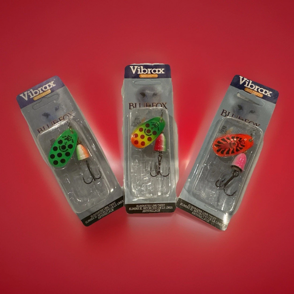 Blue Fox Vibrax Spinner 3 Pack-  Size 4 “High Visibility” Pack Fire Tiger/Orange