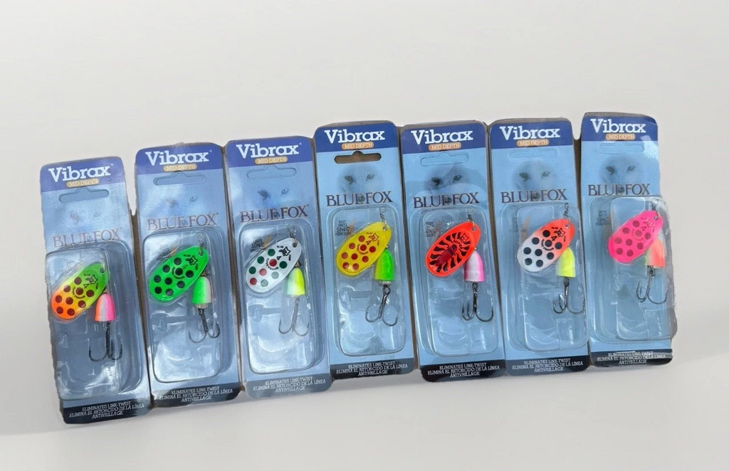 Blue Fox Vibrax Spinner - Lot of 7 Lures - Size #4 Mid Depth Fishing Lures