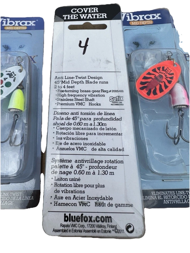 Blue Fox Vibrax Spinner - Lot of 7 Lures - Size #4 Mid Depth Fishing Lures