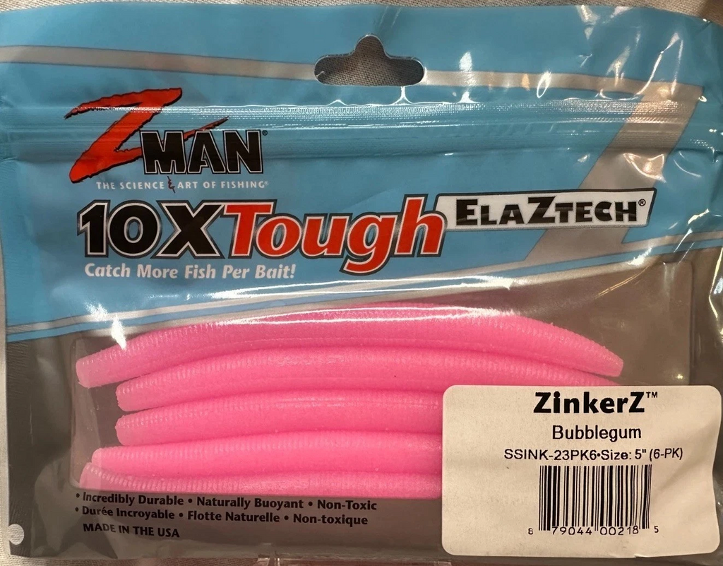 Z-Man ZinkerZ 5" Bubblegum 6pk Soft Plastic Stick Bait Ned Rig Worm