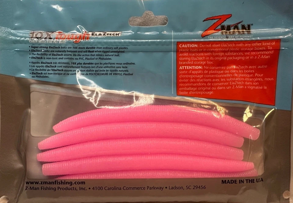 Z-Man ZinkerZ 5" Bubblegum 6pk Soft Plastic Stick Bait Ned Rig Worm