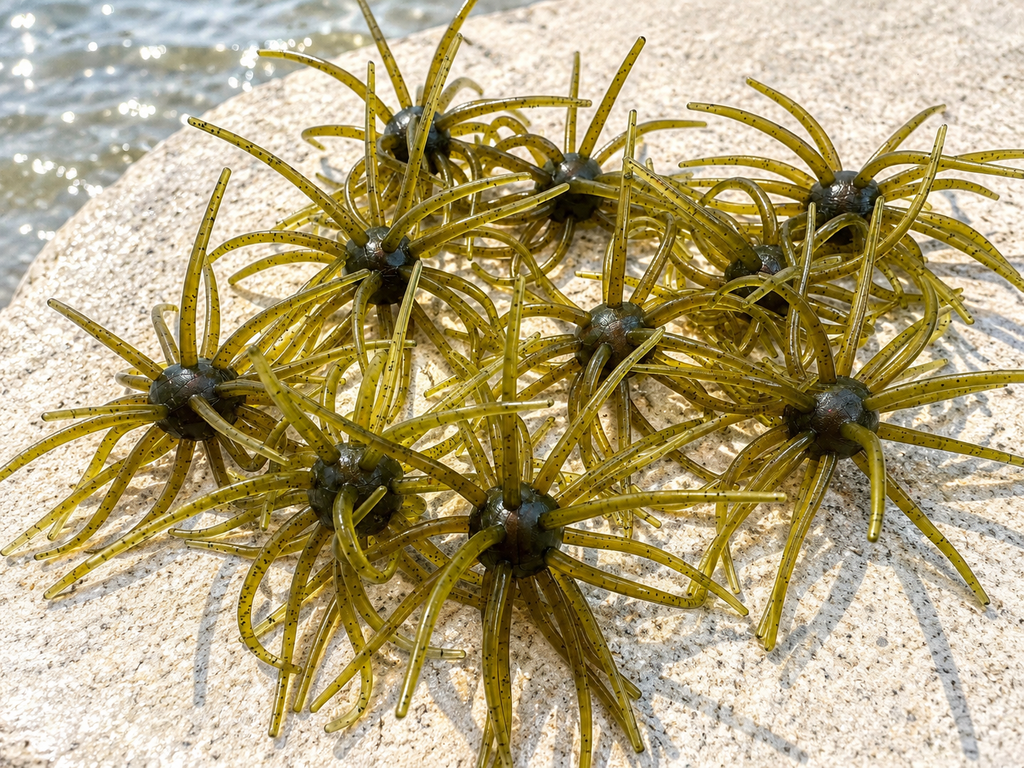 25mm Urchin Light Green Pumpkin Black Red Flake TPE Floating Soft Bait