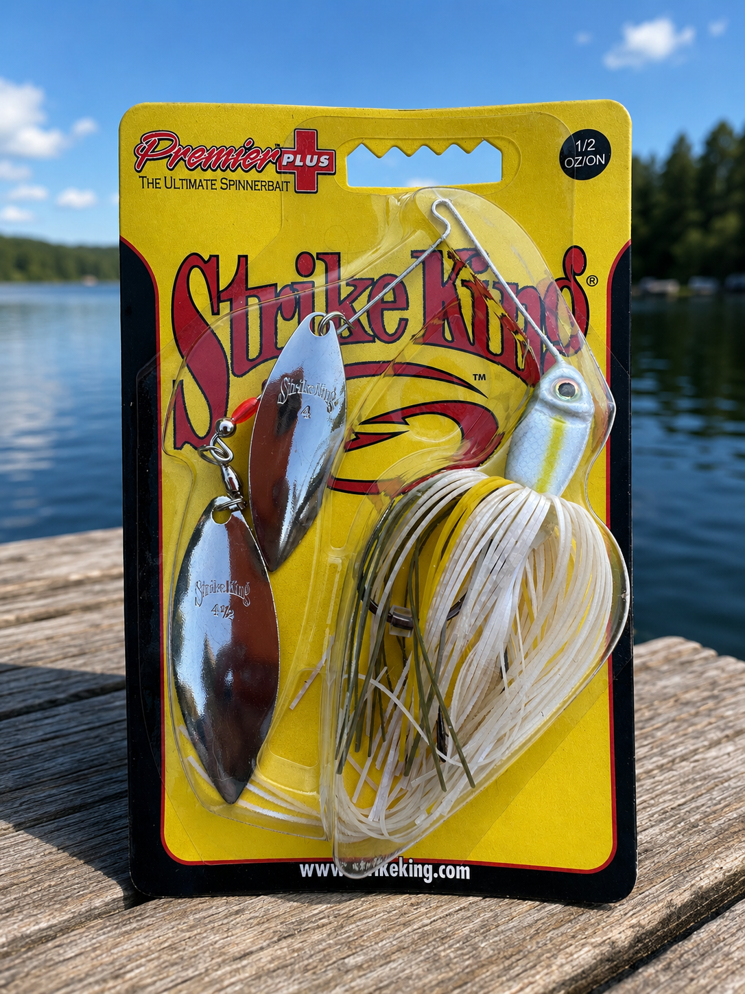 Strike King Premier Plus Spinnerbait 1/2 oz Double Willow Super White Silver Bas