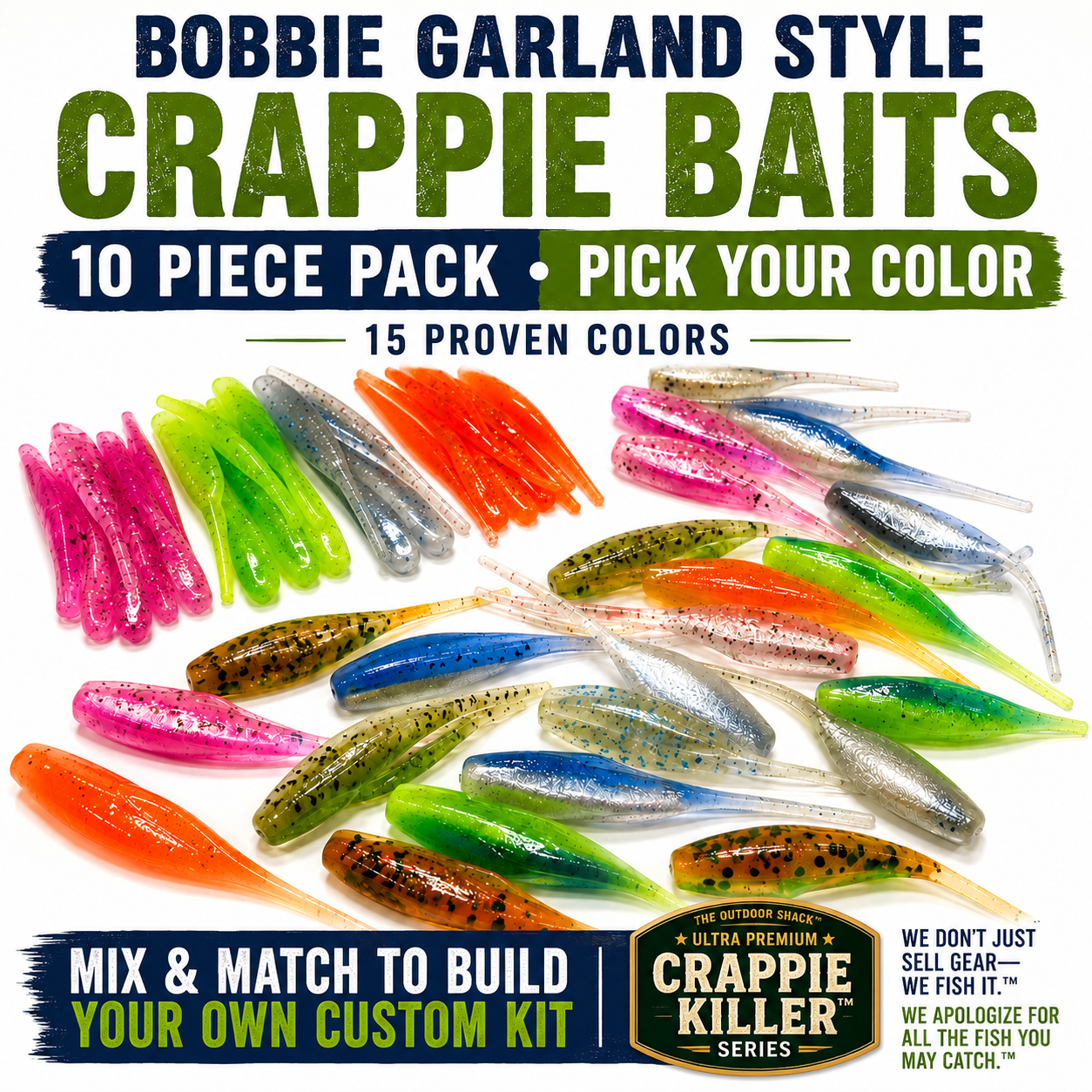 Bobby Garland Style Crappie Baits 10 Pack Pick Your Color Soft Plastic Grubs