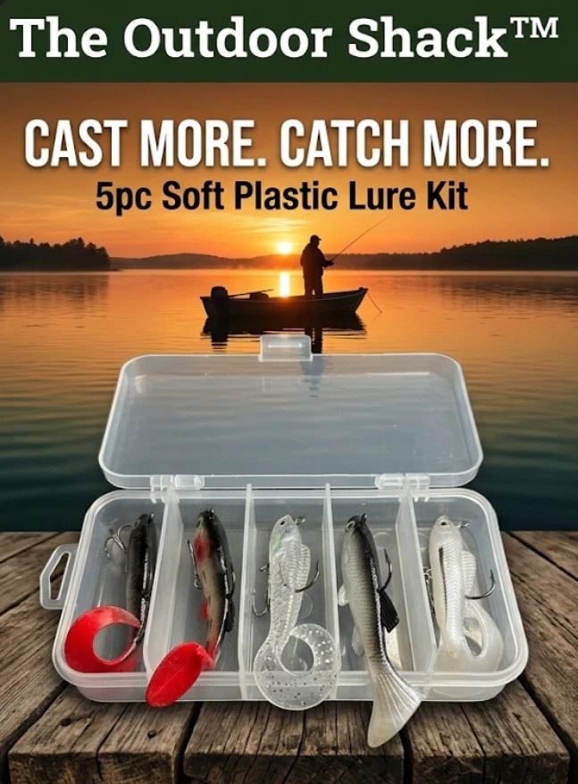 5pc Soft Plastic Fishing Lure Kit Paddle & Curly Tail Swimbaits w Hooks