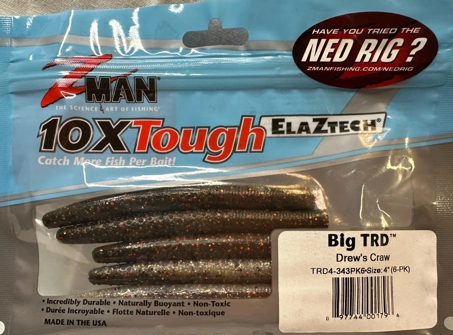 Z-Man Big TRD 4" Drew’s Craw 6pk Ned Rig Soft Plastic Bass Bait