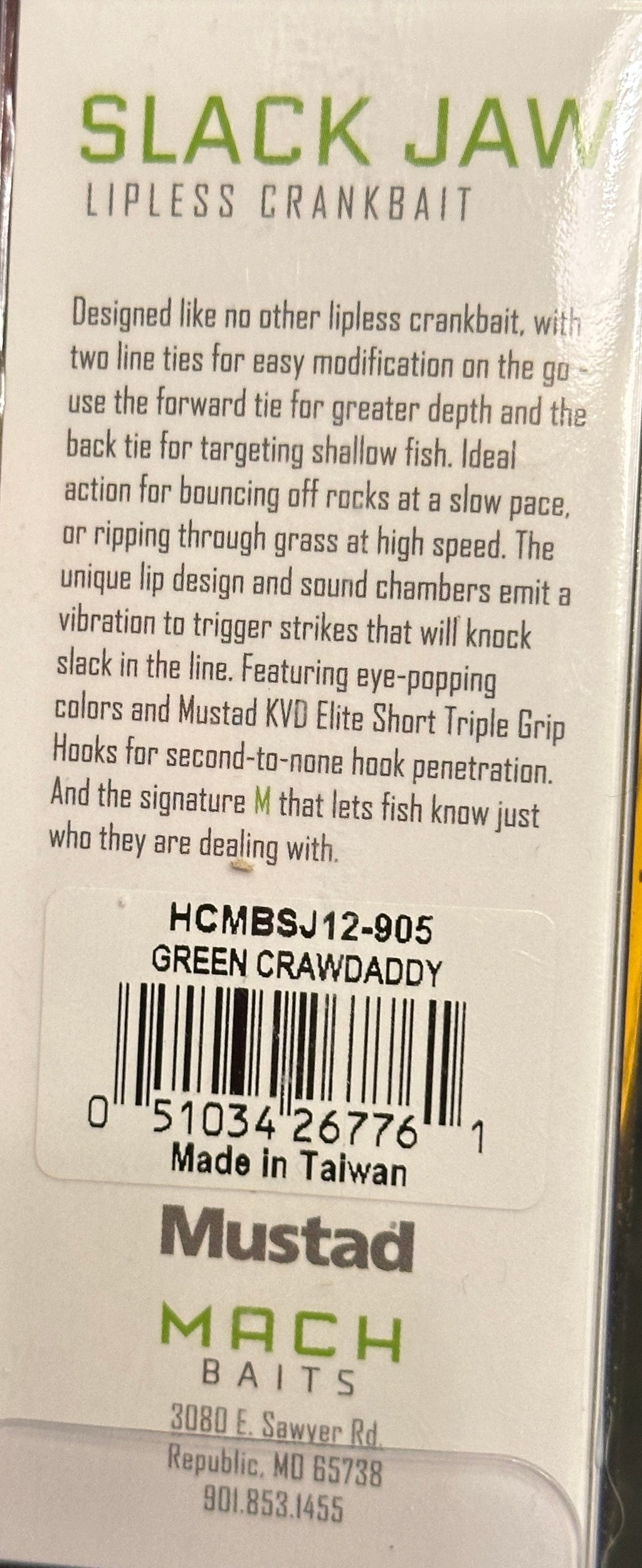 MACH BAITS SLACK JAW Lipless Crankbait 1/2 oz Spring Craw Bass Fishing Lure  - New