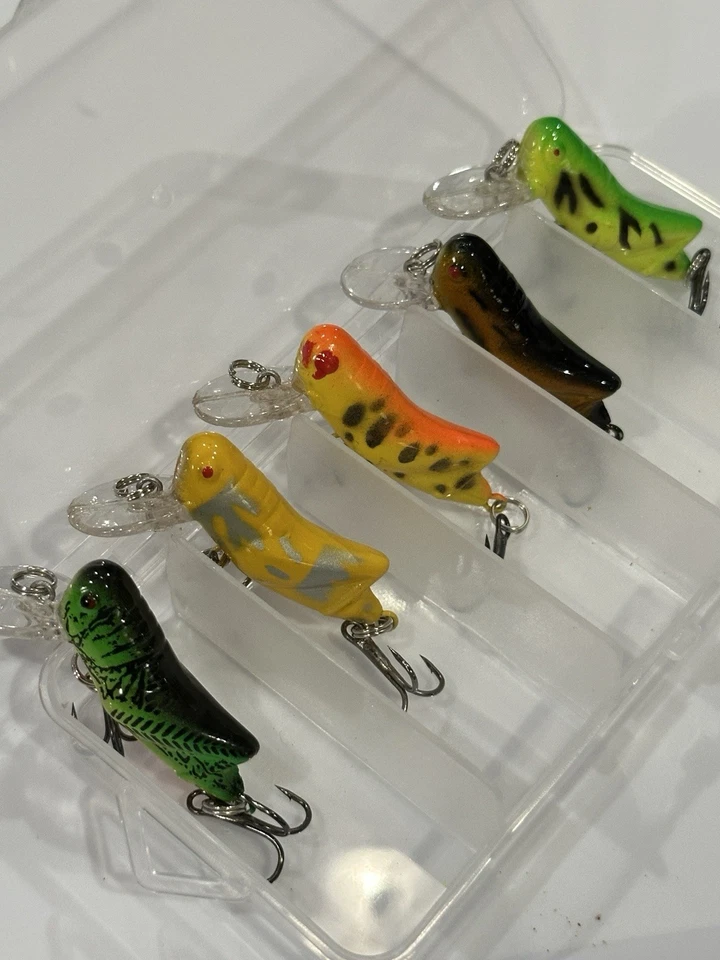 Grasshopper Fishing Lure Kit w/ Tackle Box 5pc Set Crankbait Trout Bass Crappie