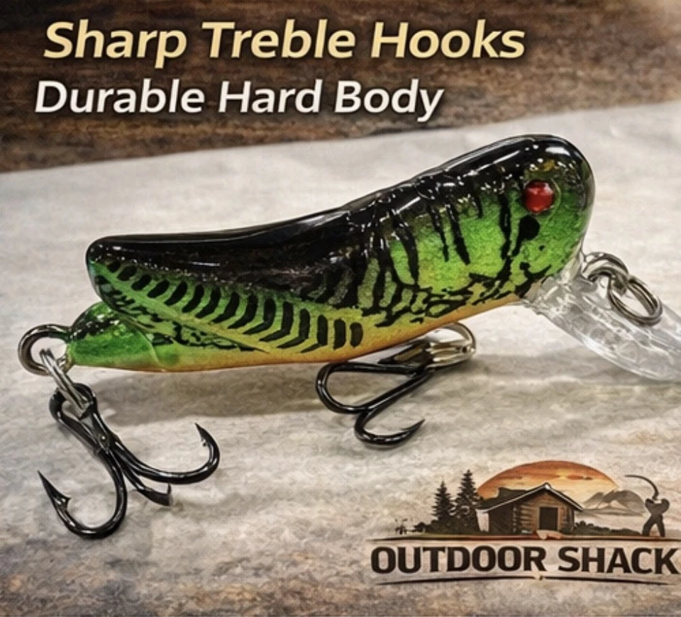 Grasshopper Fishing Lure Kit w/ Tackle Box 5pc Set Crankbait Trout Bass Crappie