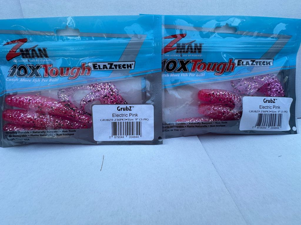 Z-Man GrubZ 9" Electric Pink 3 Pack ElaZtech Soft Plastic Grub Swimbait Lure