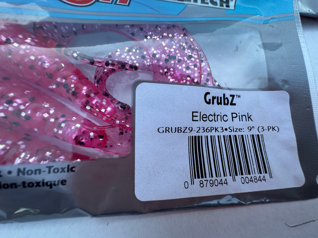 Z-Man GrubZ 9" Electric Pink 3 Pack ElaZtech Soft Plastic Grub Swimbait Lure