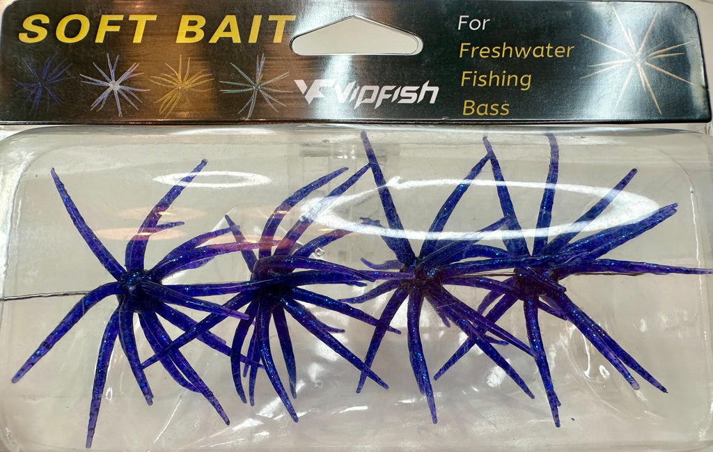 4 Pack Urchin Medium Soft Fishing Lures Sapphire Blue Bass Creature Baits