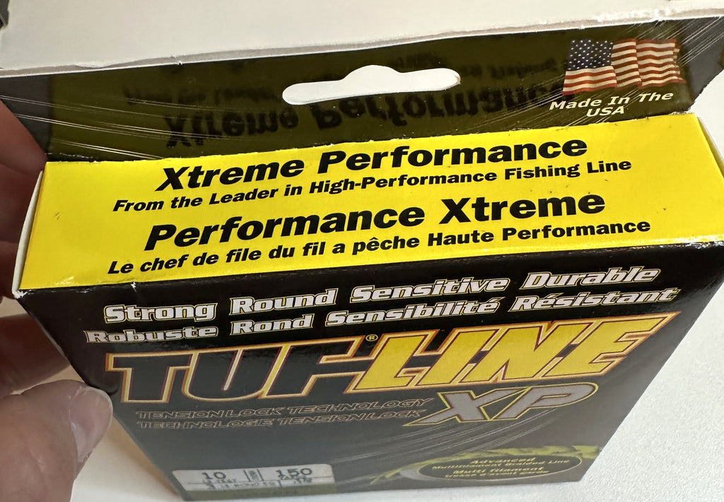 TUF-LINE XP Braided Fishing Line 10 lb Test 150 Yards Green — box top panel
