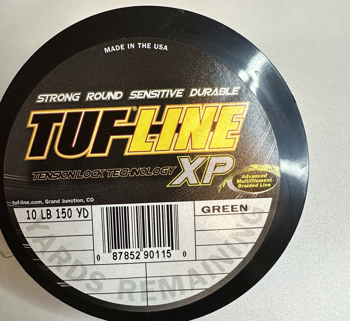 TUF-LINE XP Braided Fishing Line 10 lb Test 150 Yards Green — spool top label