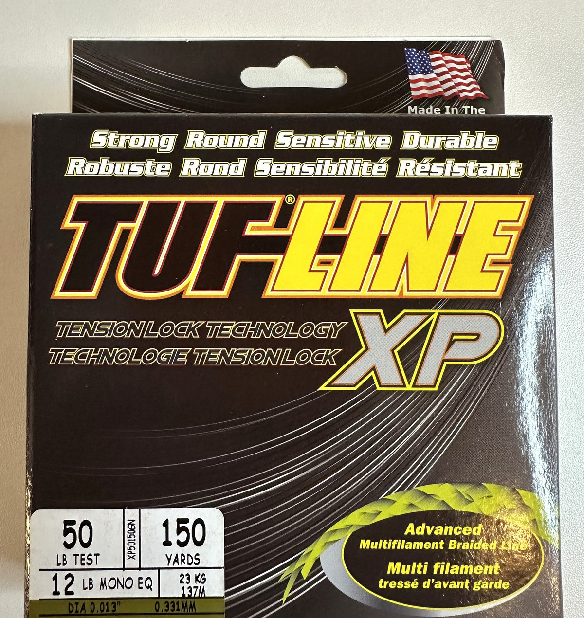 TUF-LINE XP Braided Fishing Line 50 lb Test 150 Yards Green — box front