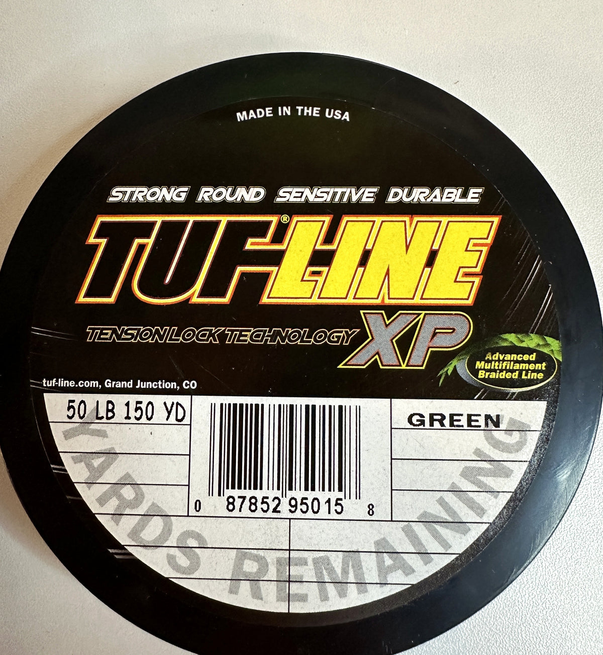 TUF-LINE XP Braided Fishing Line 50 lb Test 150 Yards Green — spool top label