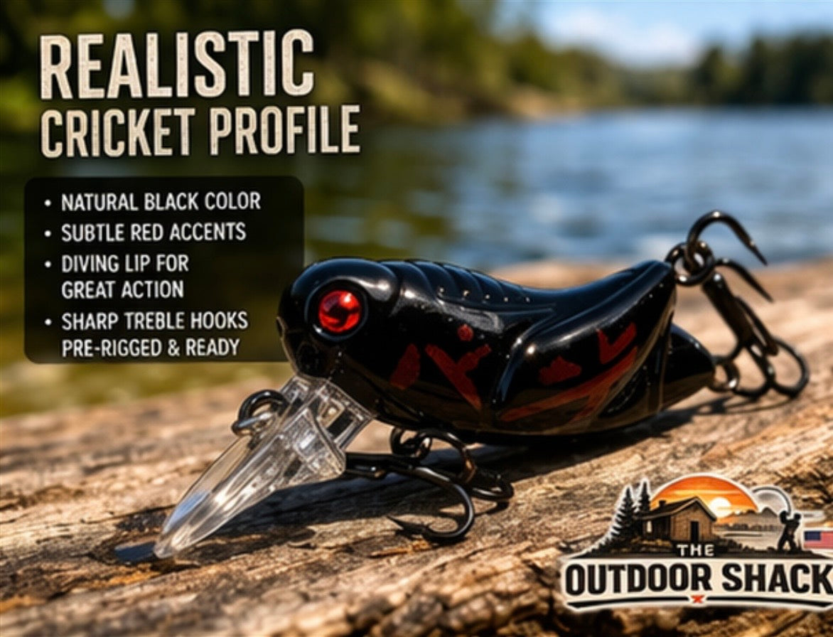 Cricket Crankbait Kit Black Natural Bug Lures Mini Fishing Set Bass Trout w/ Box