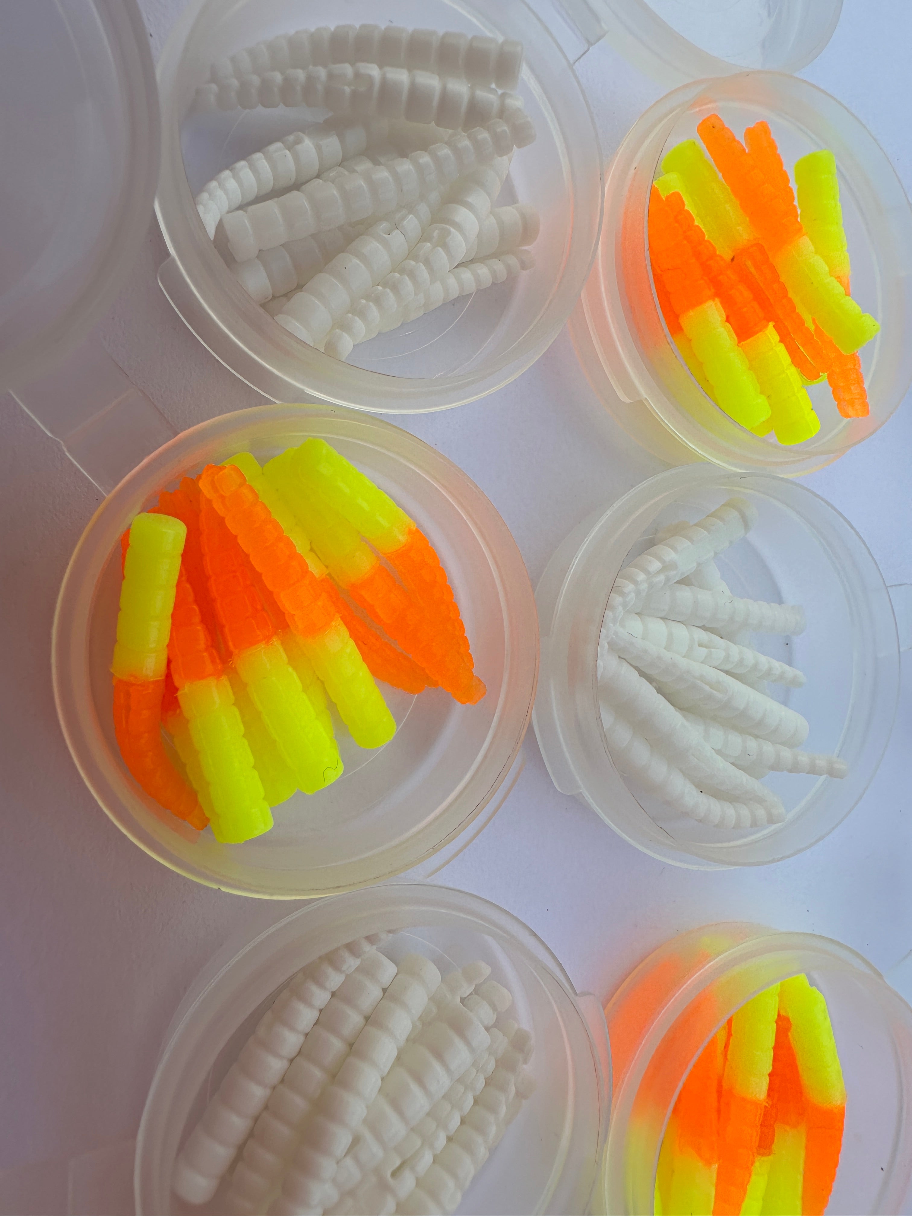 10pc Split Tail Trout Magnet Grub Kit | Orange/Chartreuse + White | 2 for $6.99