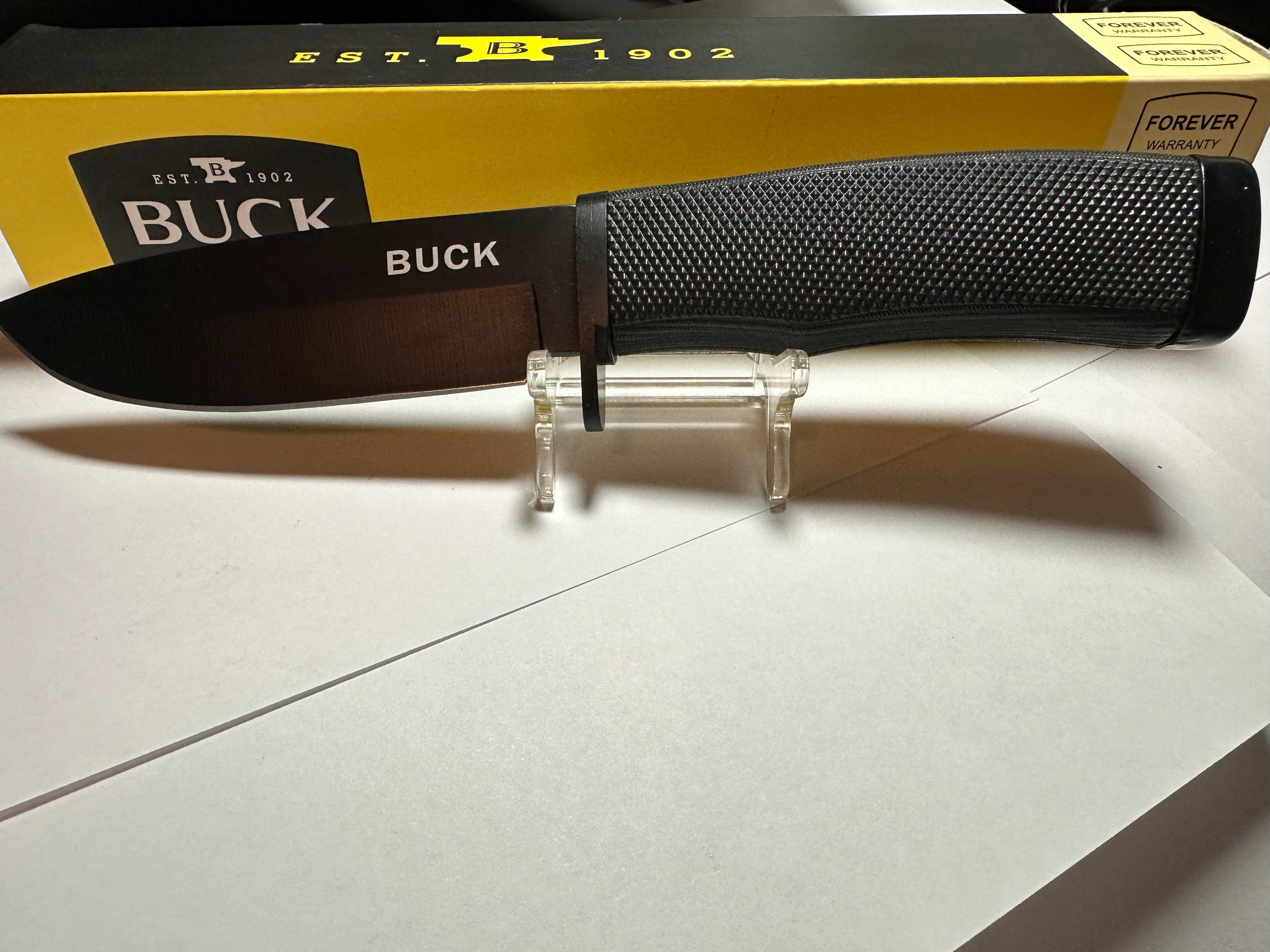Vanguard Series Buck Style Fixed Blade Hunting Knife Black w/ Sheath - New InBox