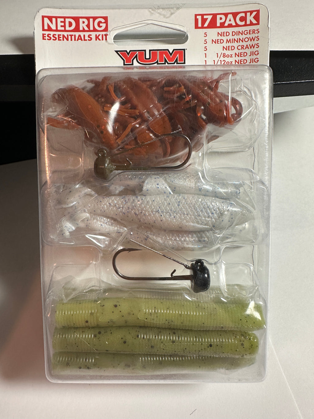 YUM Ned Rig Kit Watermelon Red Bass Fishing Lure Kit 17pc Finesse Fishing Set