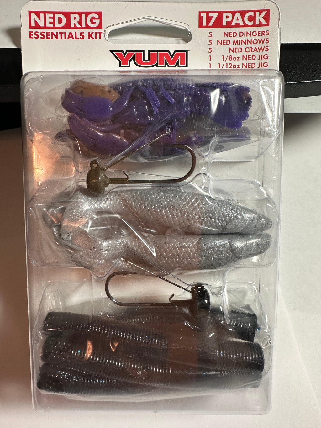 YUM Ned Rig Kit PB&J Bass Fishing Lure Kit 17pc Soft Plastic Finesse Set (PB&J)