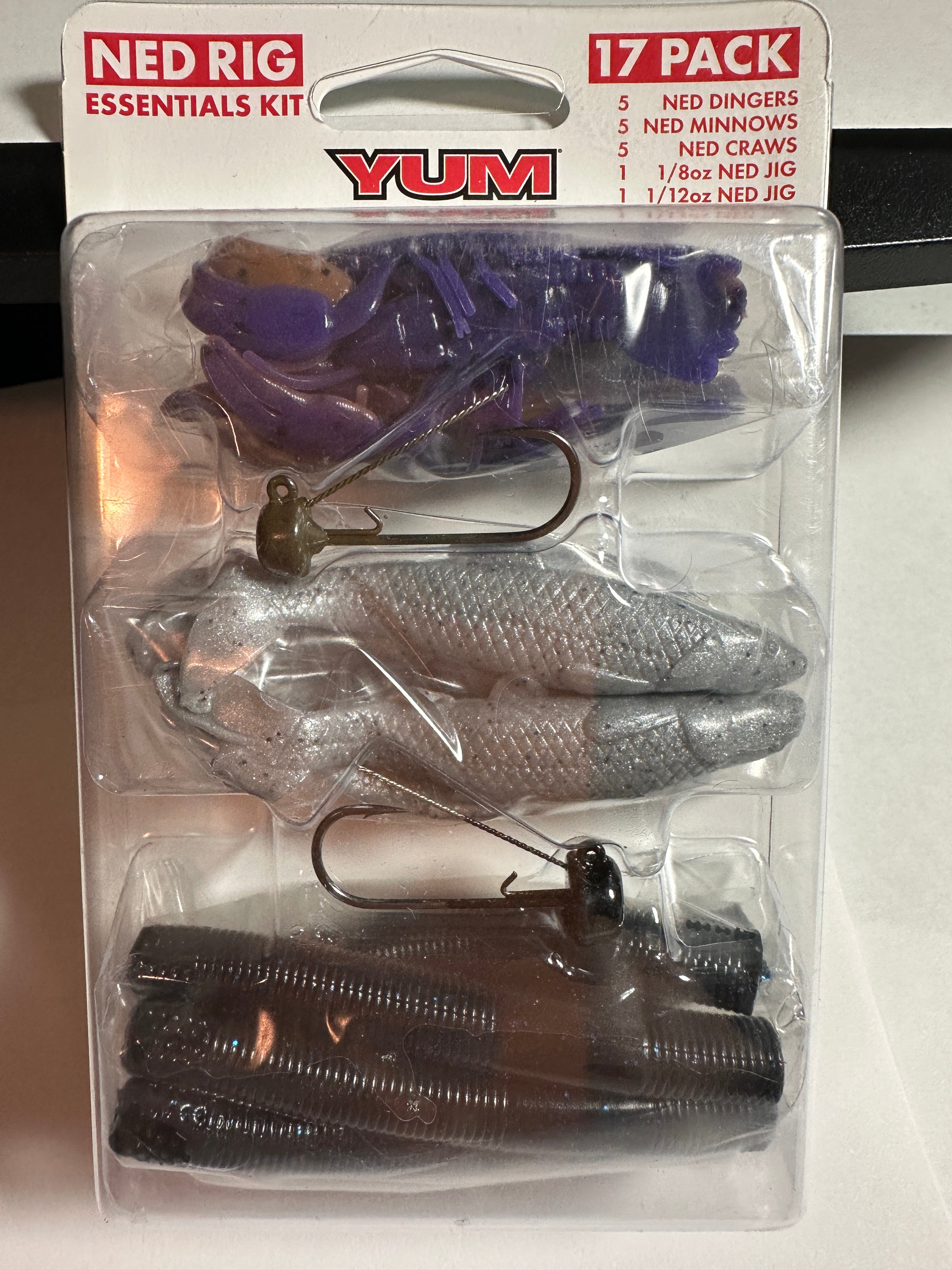 YUM Ned Rig Kit PB&J Bass Fishing Lure Kit 17pc Soft Plastic Finesse Set (PB&J)
