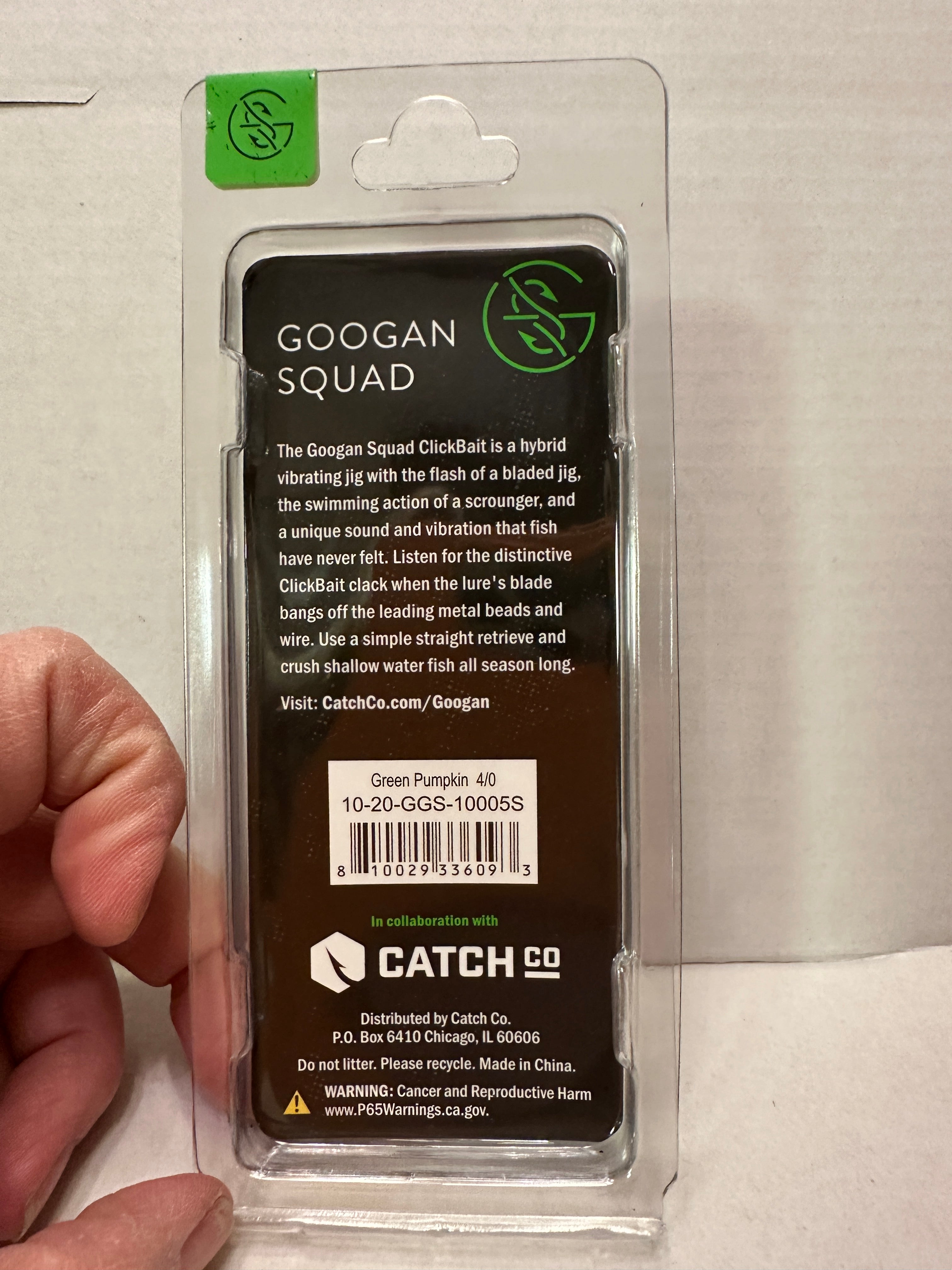 Googan Squad ClickBait Vibrating Jig 3/8 Oz Green Pumpkin Bladed Bass Jig