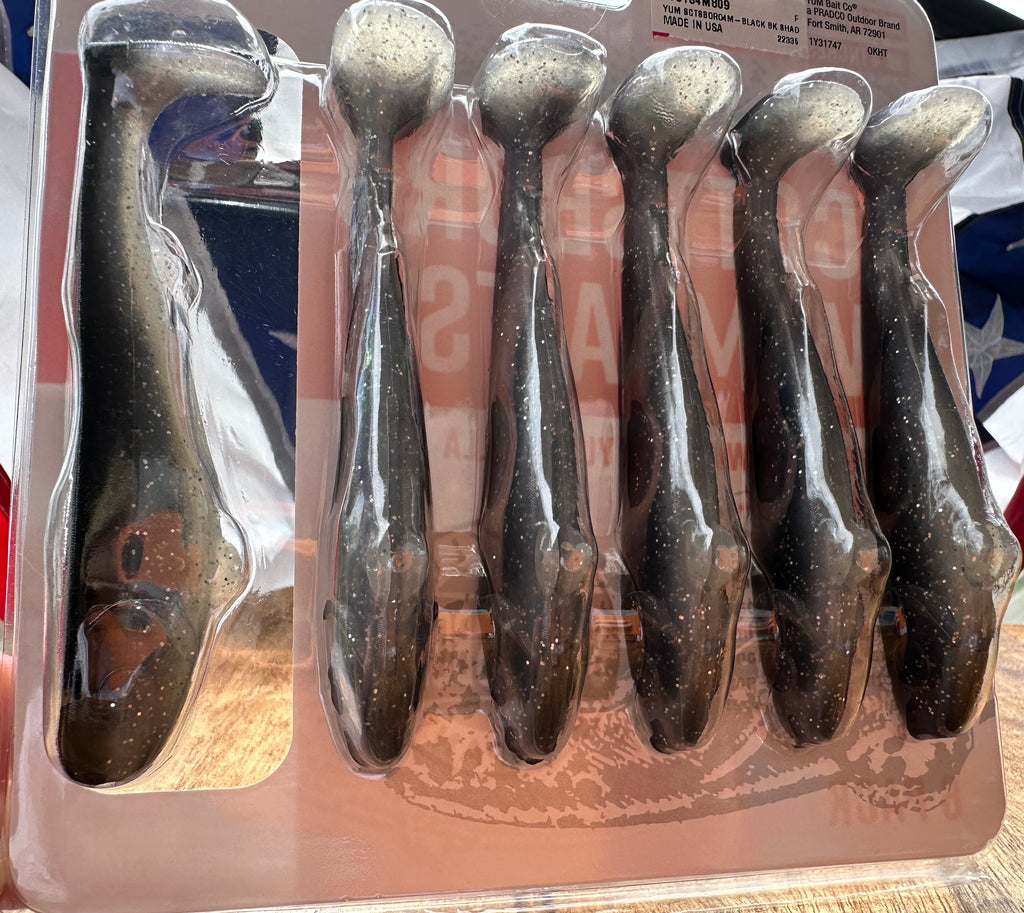 YUM Scottsboro Swimbaits 4.5" Black BK Shad 6 Pack Paddle Tail Bass Lures