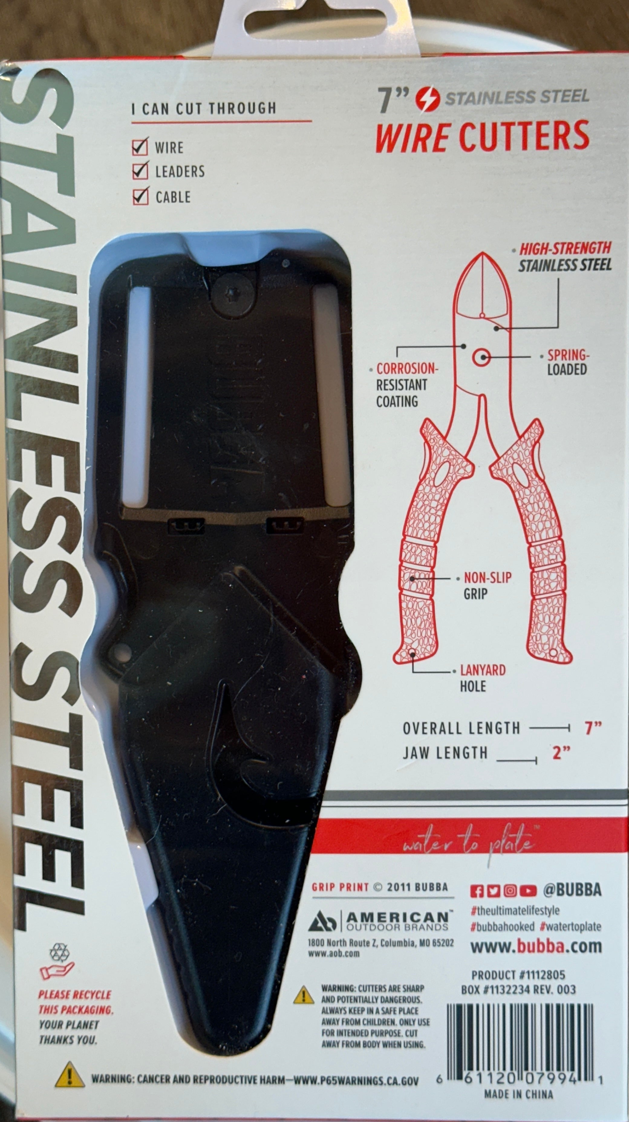 Bubba 7" Stainless Steel Wire Cutters Fishing Pliers w/ Sheath Spring Loaded NEW