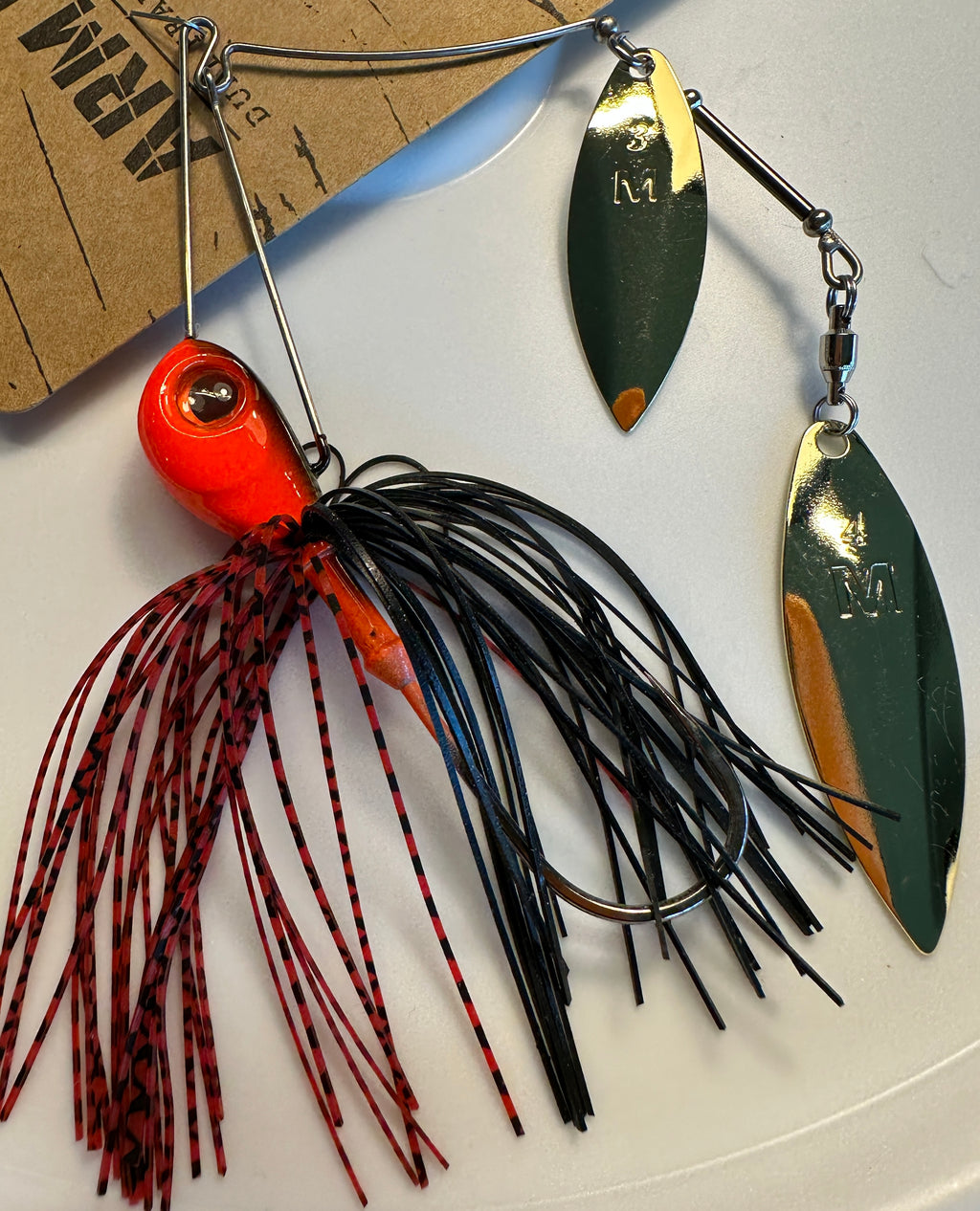 Mustad Arm Lock Spinnerbait 3/4 oz Black Orange Dual Frame Bass Lure