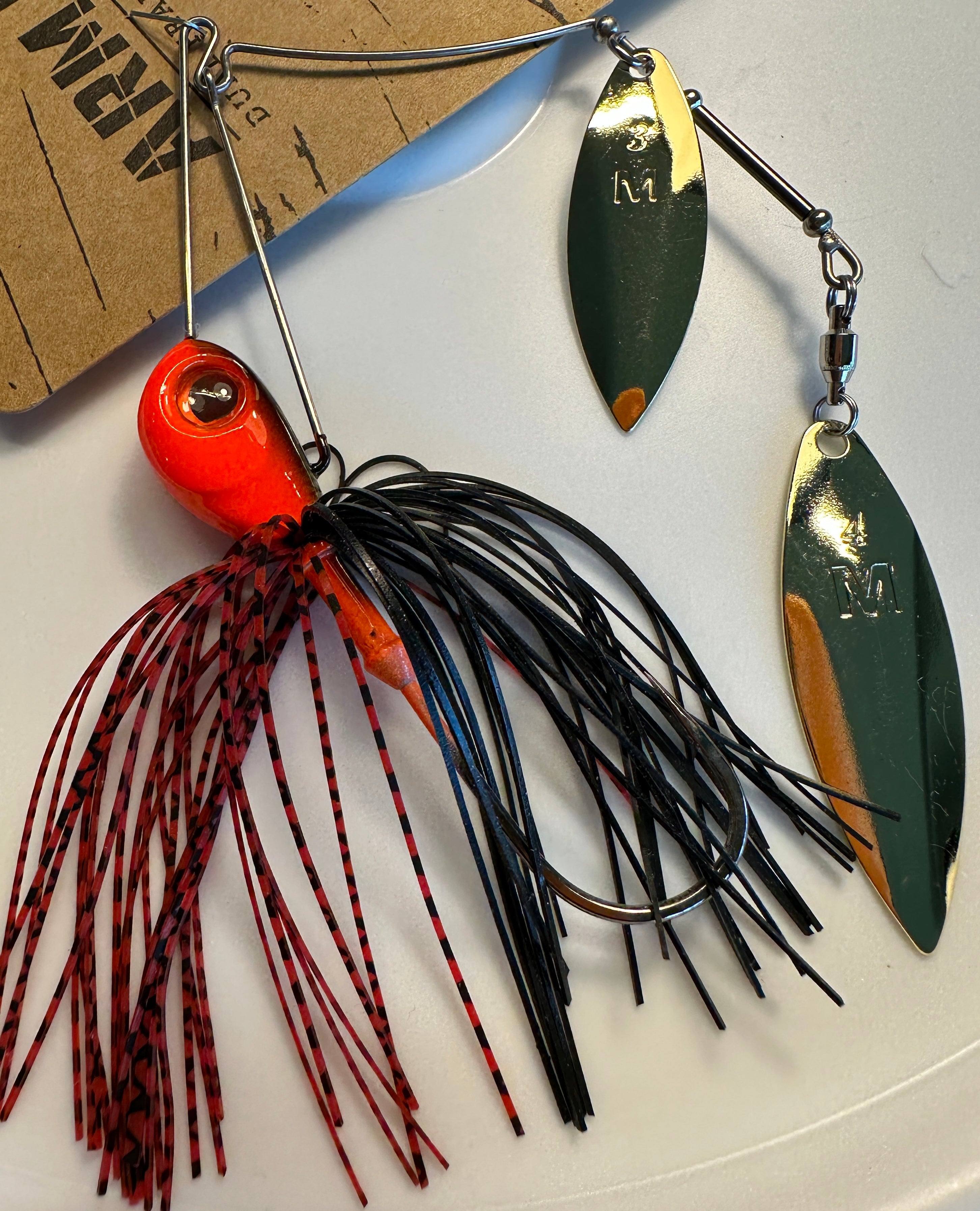 Mustad Arm Lock Spinnerbait 3/4 oz Black Orange Dual Frame Bass Lure