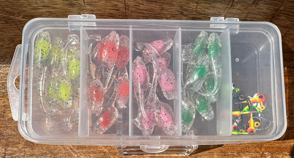The Outdoor Shack’s 36 Piece Crappie Killer Glow Grub Kit w/ Tackle Box