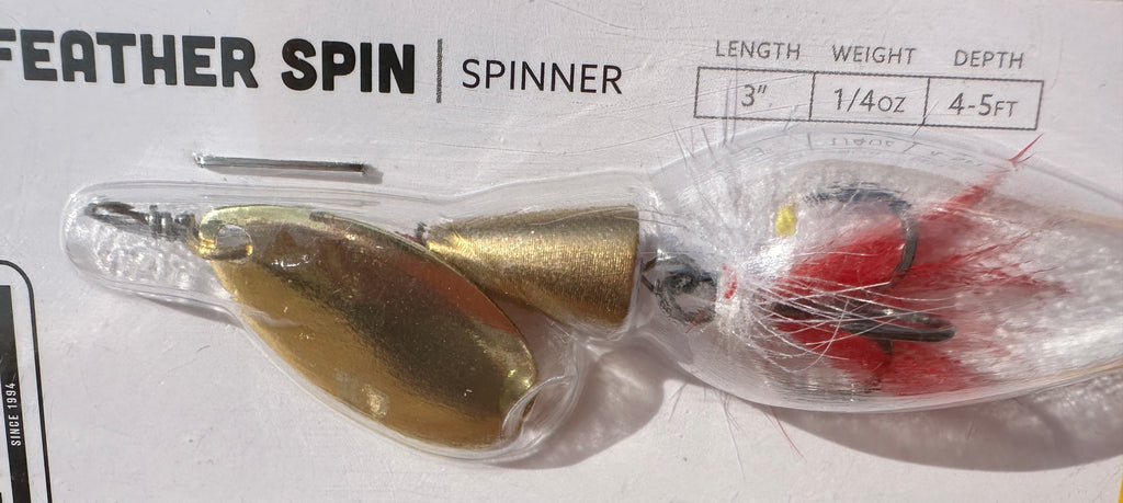 Castaic Cone Feather Spin Spinner 3" 1/4 oz Gold Blade White Red Tail NEW