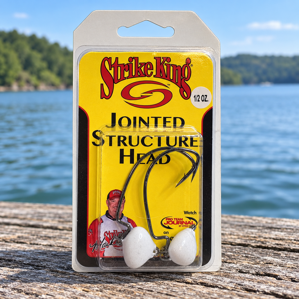 Strike King Jointed Structure Head 1/2 oz White - full retail package on a dock