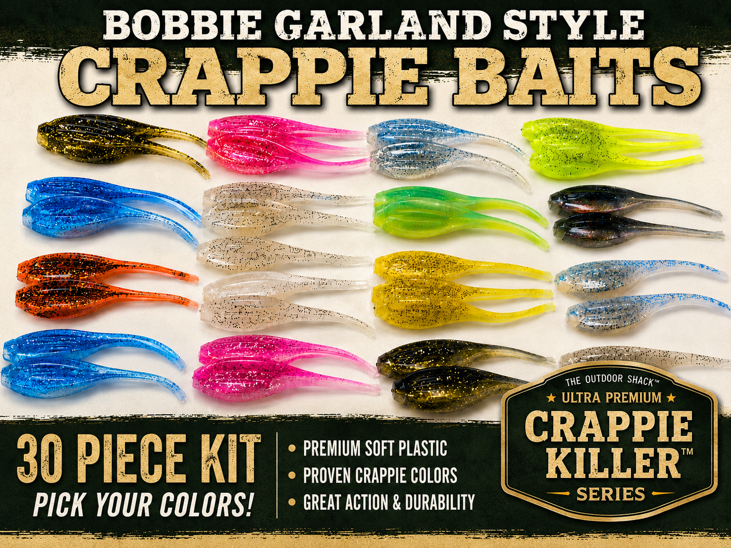 Bobby Garland Style Crappie Baits 10 Pack Pick Your Color Soft Plastic Grubs