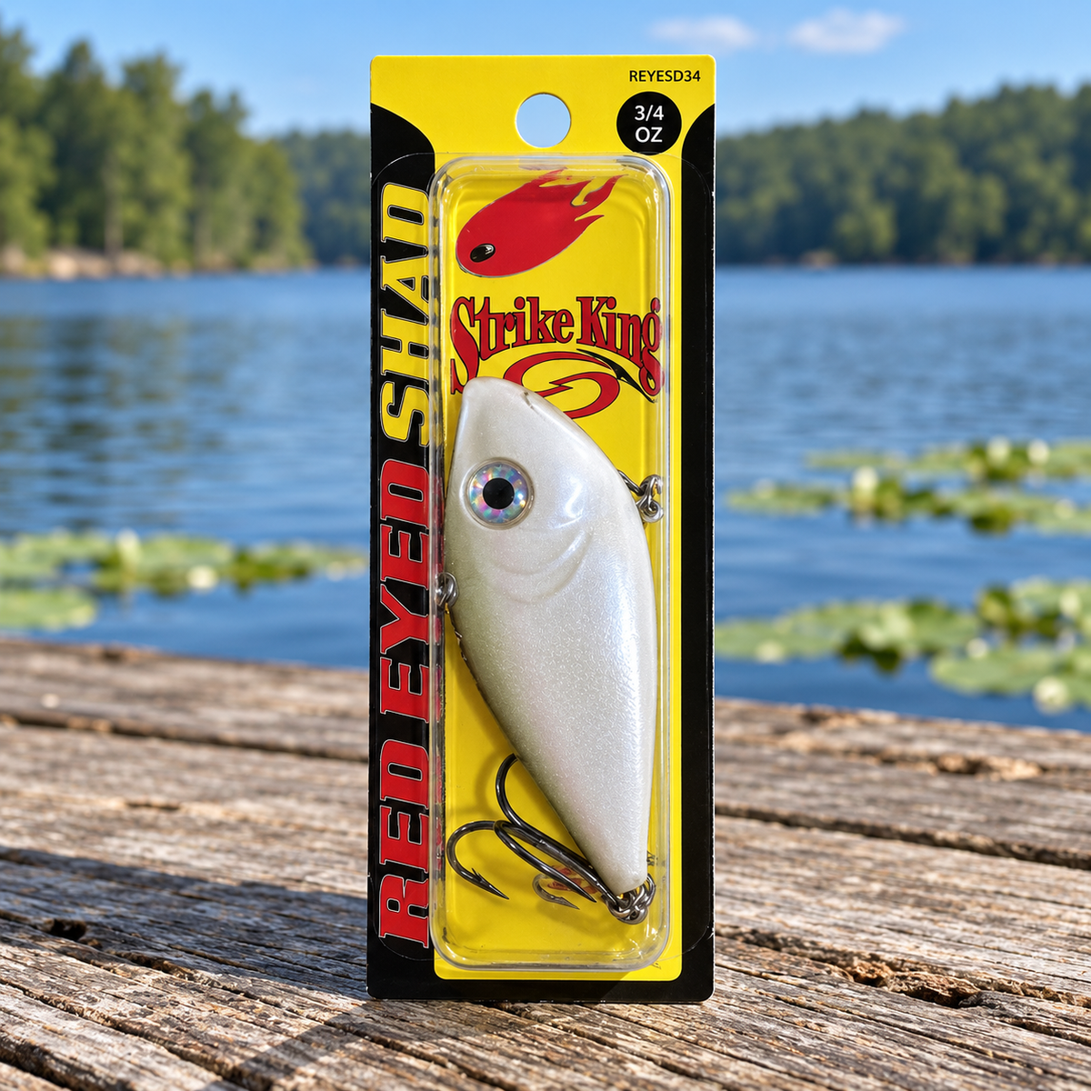 Strike King Red Eyed Shad 3/4 oz Lipless Crankbait The Shizzle full retail package on dock