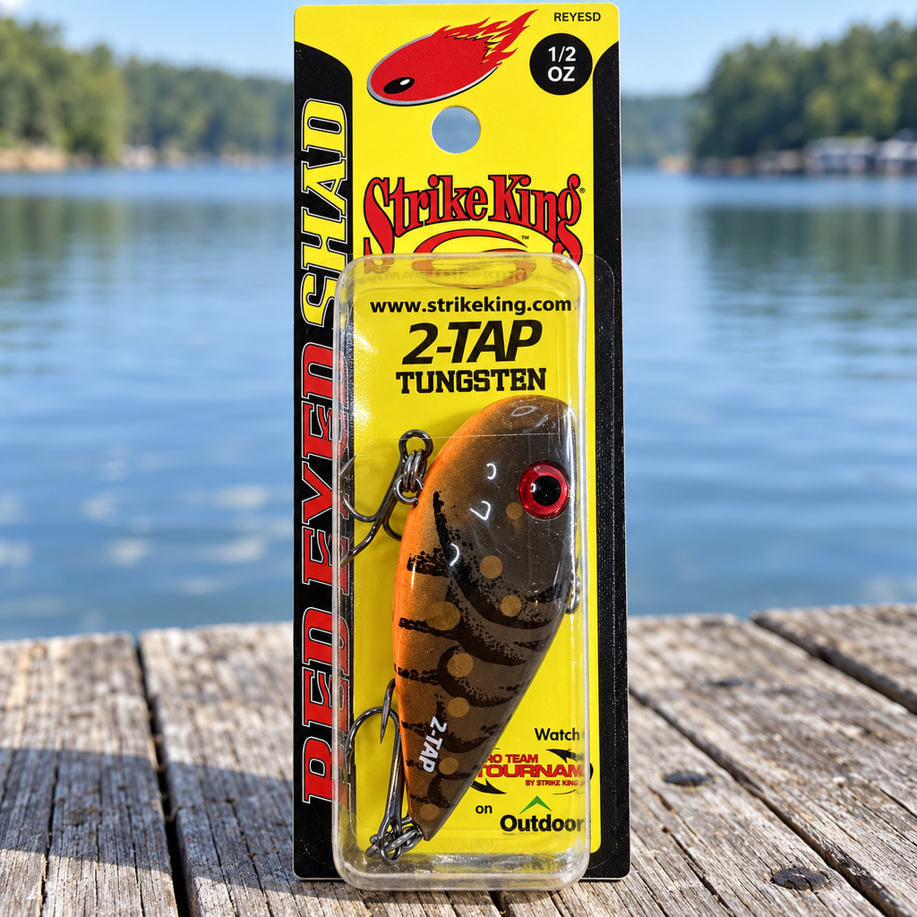 Strike King Red Eyed Shad Tungsten 2-Tap 1/2 oz Brown Craw - Oscar hero, full package on dock