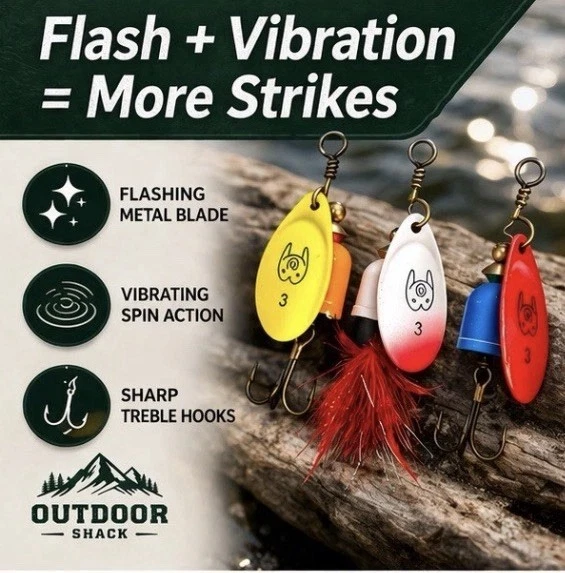 5pc Inline Spinner Fishing Lure Kit w/ Box - Rooster Tail Bluefox Style