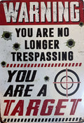 No Longer Trespassing — Hunting Tin Sign (8" × 11.75")