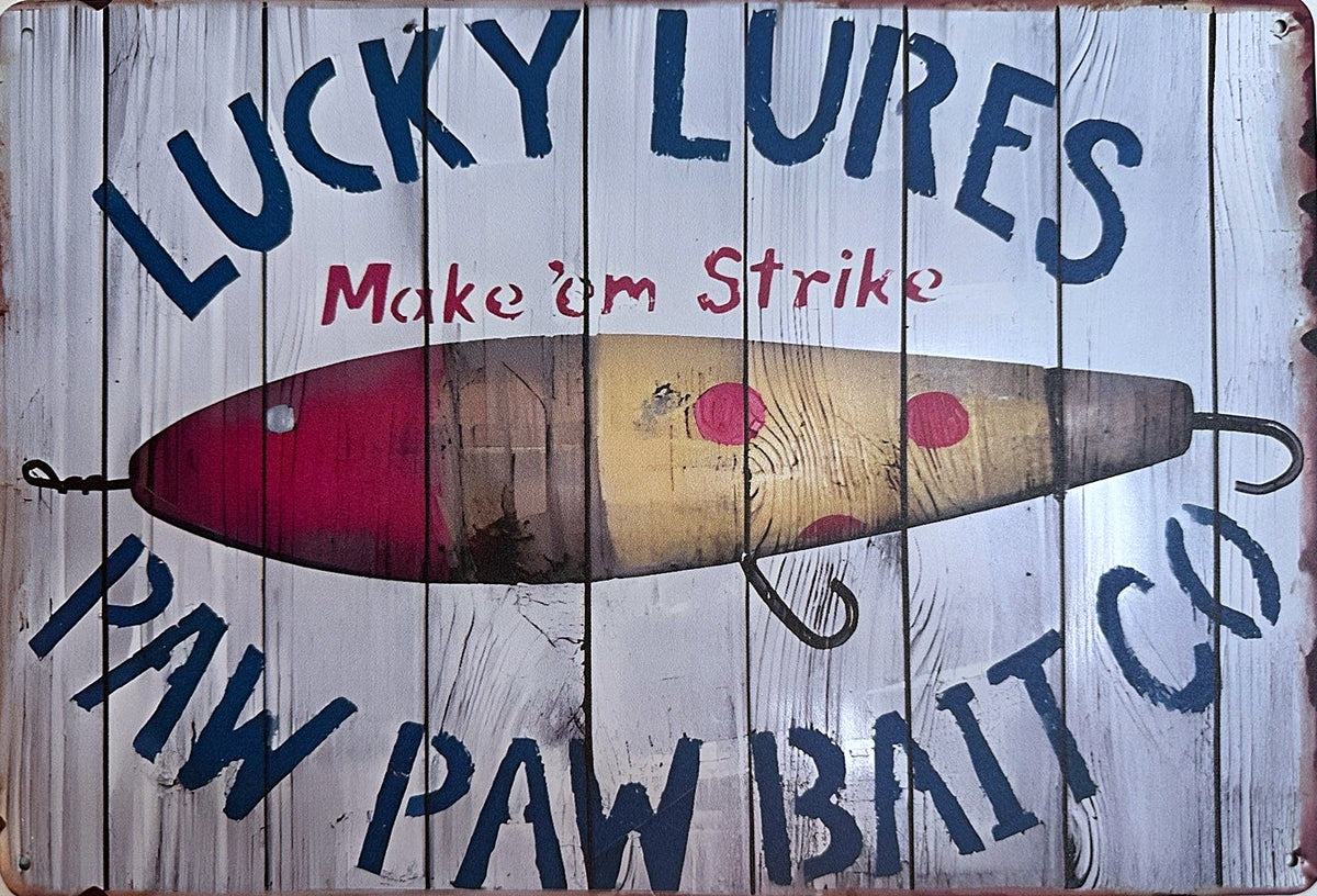 Lucky Lures — Fishing Tin Sign (8" × 11.75")